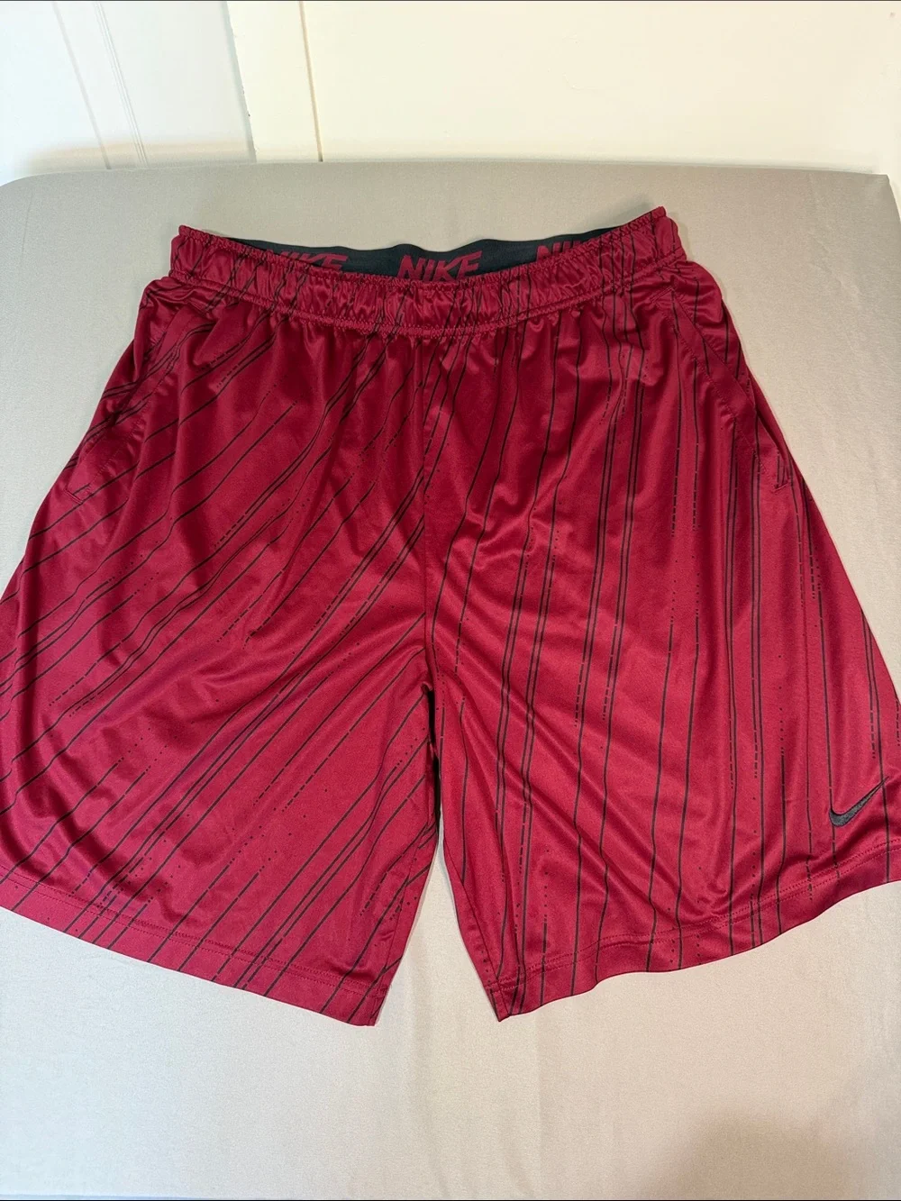 Nike Men’s Maroon Athletic Shorts with Black Pinstripes